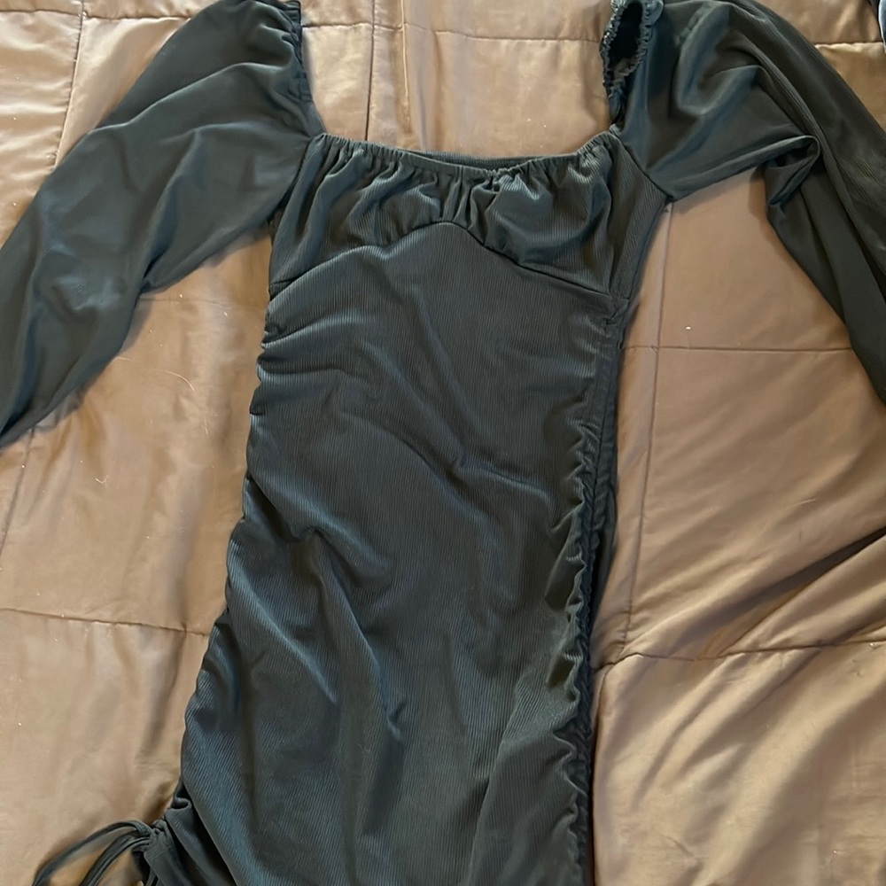 Long sleeve cinch, side, mini dress